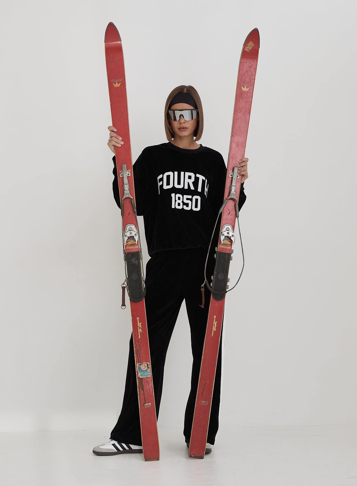 Black Velour Constrast Stripe Wide Leg Jogger